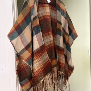 Plaid Multicolor Poncho with Toggle Closure